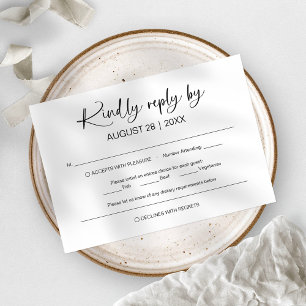 Cartes de réponse simple minimaliste pour mariage