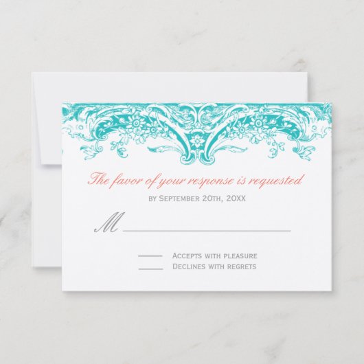 Cartes de réponse Turquoise et Corail - RSVP (Devant)