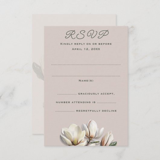 Cartes de réponse Verticale du Mariage Magnolia Su (Devant / Derrière)