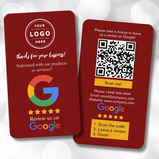 Cartes de révision Google avec logo et code QR