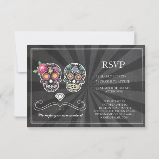 Cartes de RSVP craie mariage rustique crâne de suc (Devant)