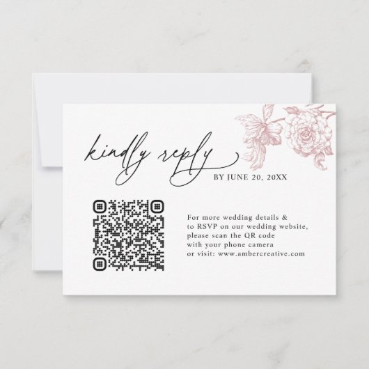 Cartes de RSVP de mariage avec code QR rose pâle v (Devant)