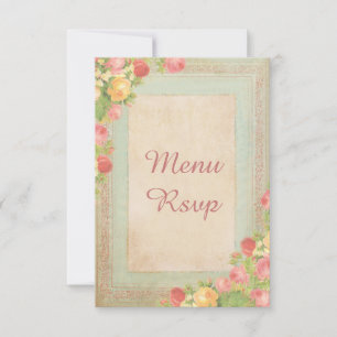 Cartes de RSVP de Menu de Mariage Elégantes Roses