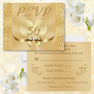 Cartes de RSVP Menu Gold pour les 50 ans de mariag
