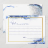 Cartes de Sagesse Mariage Ombre Or En Marbre Bleu (Devant / Derrière)