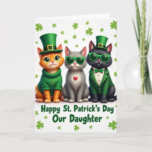 Cartes de Saint-Patrick Faux Chats en Feuille d'Or (Devant)