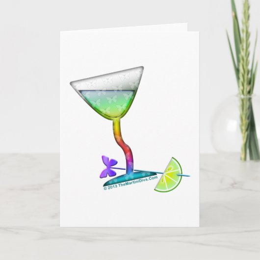 CARTES DE SALUTATIONS COCKTAIL - PAPILLON MARTINI (Devant)
