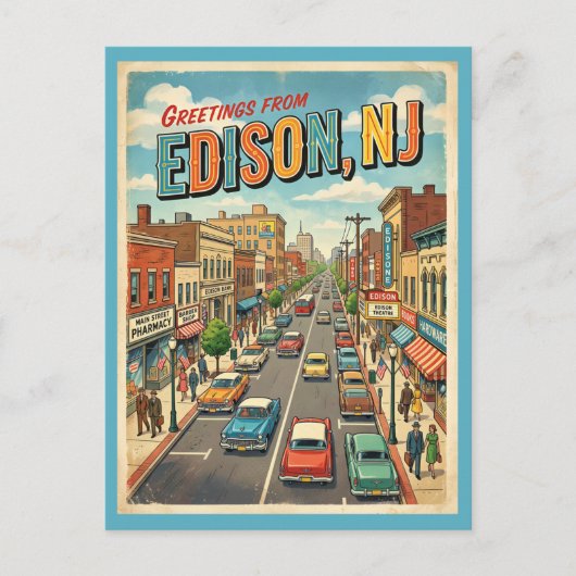 Cartes de salutations d'Edison NJ de style vintage (Devant)