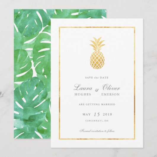 Cartes de sauvegarde de date de l'Ananas Doré (Devant / Derrière)