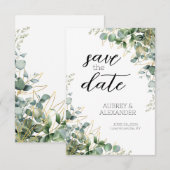 Cartes de sauvegarde de date élégantes Eucalyptus (Devant / Derrière)