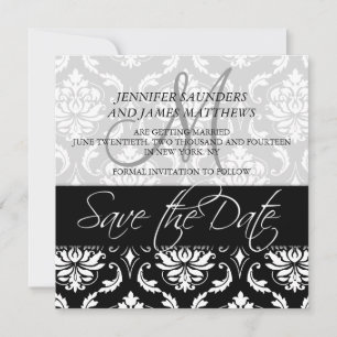 Cartes de sauvegarde de date en noir damassé avec