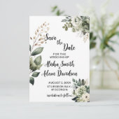 Cartes de sauvegarde de date Floral Sage Vert & Bl (Debout devant)