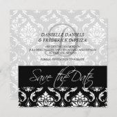 Cartes de sauvegarde de la date Damask noir Monogr (Devant / Derrière)