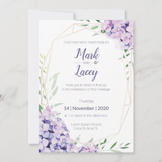 Cartes de sauvegarde de mariage aux hortensias aqu (Dos)