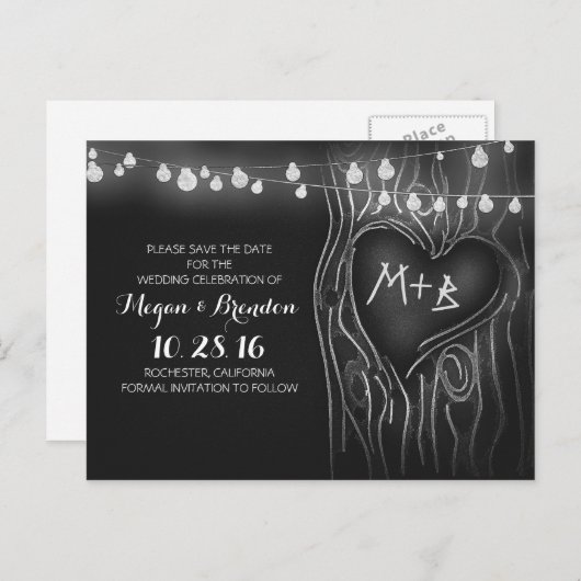 Cartes de save the date avec guirlande lumineuse e (Devant / Derrière)