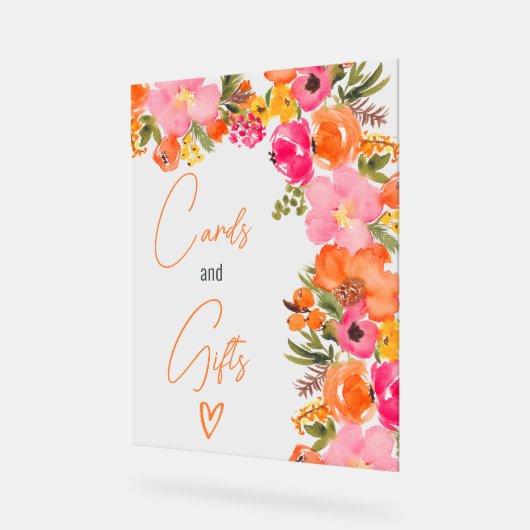 Cartes de script floral orange gras cadeau douche  (Angle)