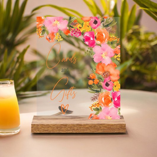 Cartes de script floral orange gras cadeau douche 