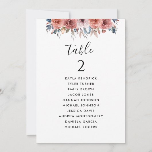 Cartes de siège bleu et rose avec nom d'invité (Devant)