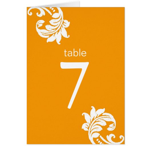 Cartes de siège de table en damas orange (Devant)