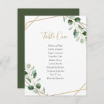 Cartes de siège Mariage de table de verdure géomét<br><div class="desc">Conçue pour coordonner avec notre collection Moody Greenery mariage, cette carte personnalisable de numéros de table comporte des feuilles d'eucalyptus vert sauge aquarelle accentués d'un cadre géométrique doré et jumelés à un script élégant en or et une police serif élégante en gris. Pour effectuer des modifications avancées, accédez à l'option...</div>