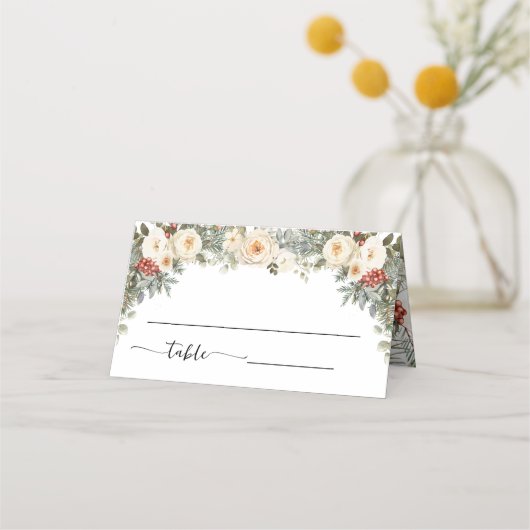 Cartes de Siège Mariage Fleurs Blanches Hiver Plié (Devant)