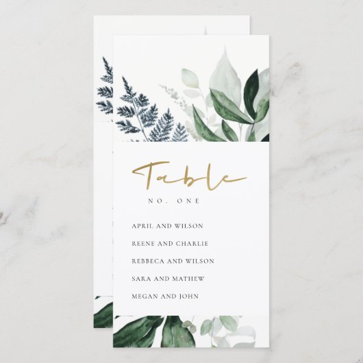Cartes de sièges en feuillage vert Numéro du table (Devant / Derrière)