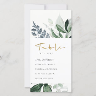 Cartes de sièges en feuillage vert Numéro du table