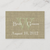 Cartes de sièges pour le Burlap vert du printemps (Dos)