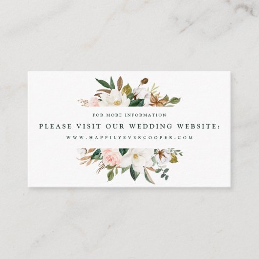 Cartes de site de mariage au magnolia aquarelle (Devant)