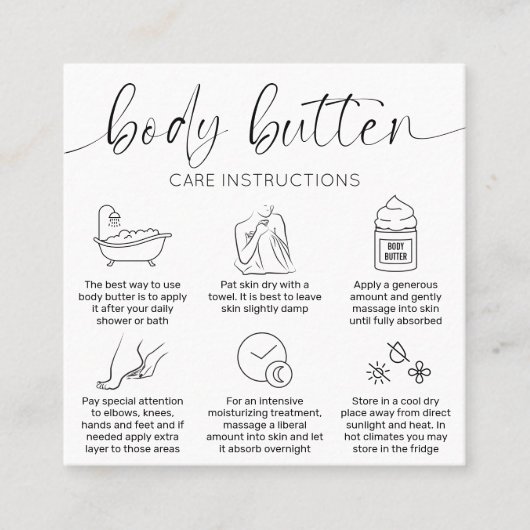 Cartes de soins minimales Elegant Black White Corp (Devant)