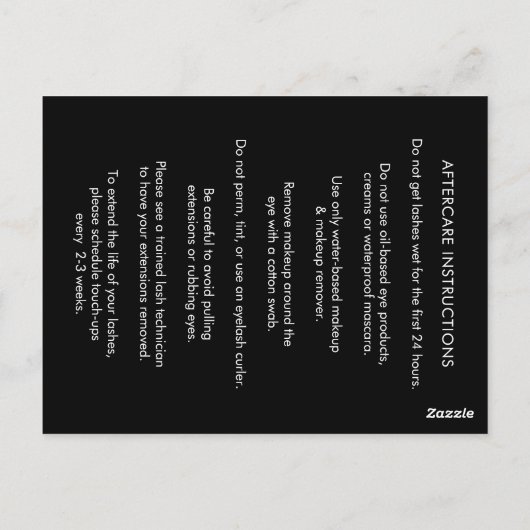 Cartes de soins postcure Eyelash (Dos)
