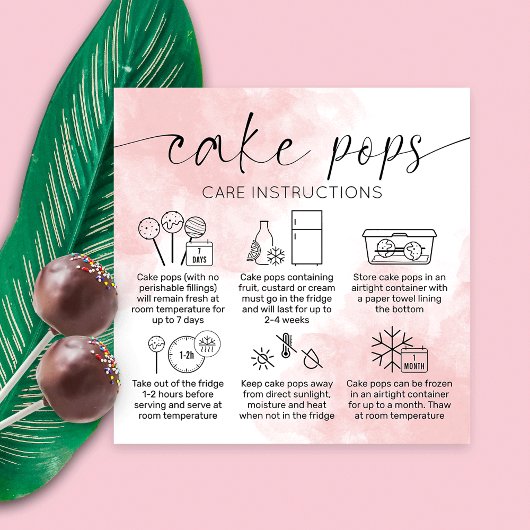 Cartes de soins pour gâteaux à l'aquarelle rose pâ