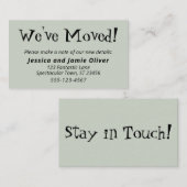 Cartes De Sortie Vertes De Sage "We have Moved" (Devant / Derrière)