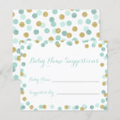 Cartes de suggestion de nom de Baby shower Mint et (Devant / Derrière)