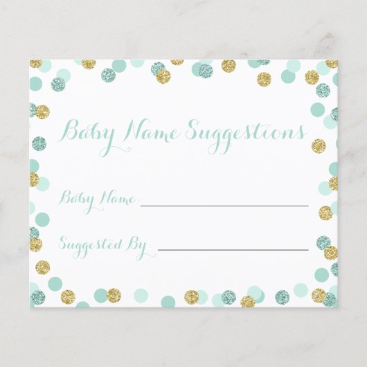 Cartes de suggestion de nom de Baby shower Mint et (Devant)
