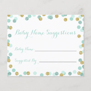 Cartes de suggestion de nom de Baby shower Mint et