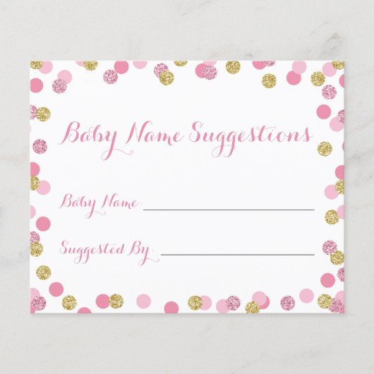 Cartes de suggestion de nom de Baby shower rose et (Devant)