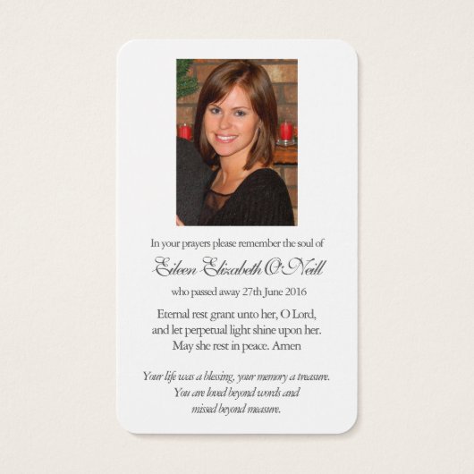 Cartes de sympathie pour la prière commémorative d (Dos)