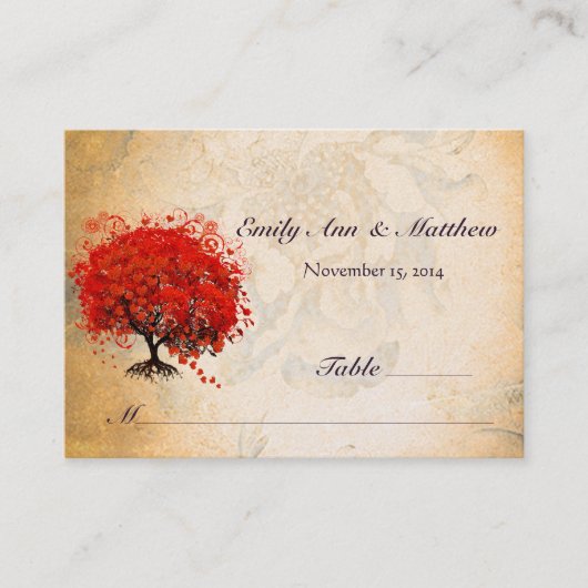 Cartes de table à feuilles de cœur rouge (Devant)
