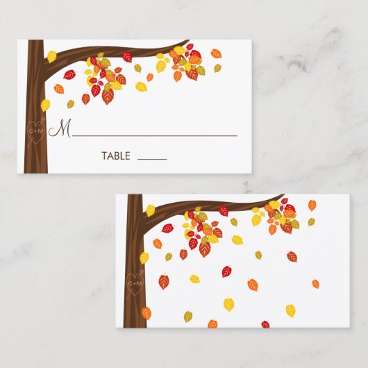 Cartes de table aux feuilles d'automne (Devant / Derrière)