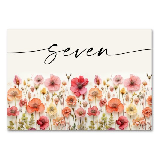 Cartes de table Boho fleur sauvage Numéro Sept (Devant)