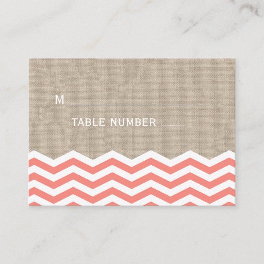Cartes de table Chevrons Corail sur toile de jute (Devant)