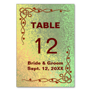 Cartes de table de couleur vert-jaune Mariage