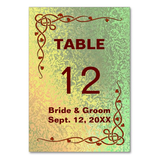 Cartes de table de couleur vert-jaune Mariage (Dos)
