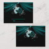 Cartes de table de fête masquée bleu sarcelle (Devant / Derrière)