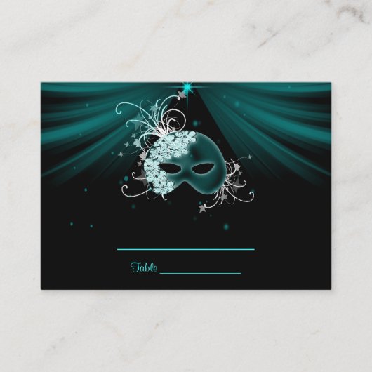 Cartes de table de fête masquée bleu sarcelle (Devant)