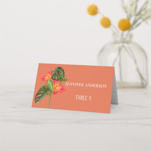 Cartes de table de mariage à fleur orange rustique (Dos)