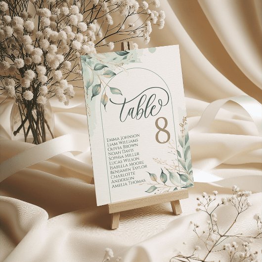 Cartes de table de mariage à l'aquarelle de verdur