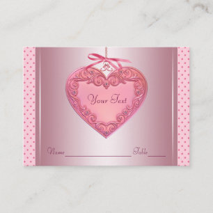 Cartes de table de mariage à nom de cœur rose