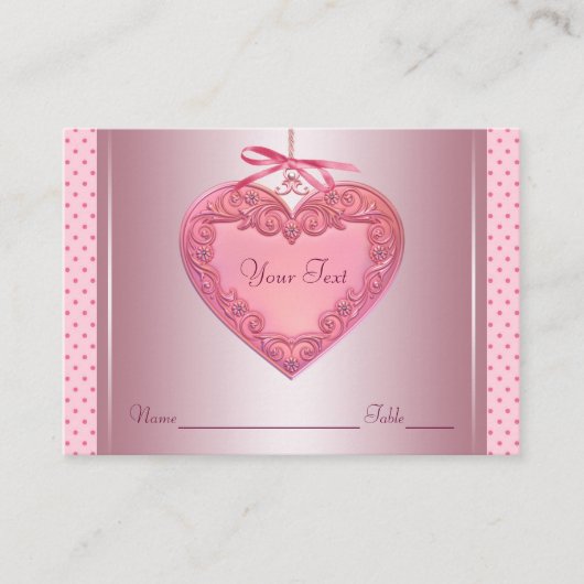 Cartes de table de mariage à nom de cœur rose (Devant)
